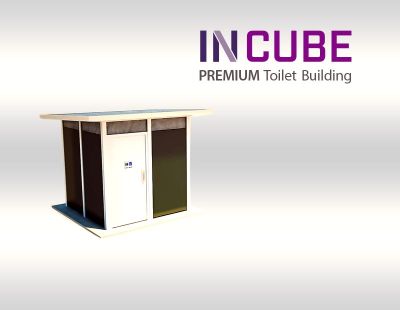 Incube Premium Toilet Buildings have the option to use a vibrant colour scheme for the aluminium aall panels.